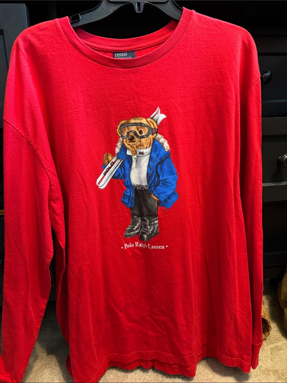 Polo by Ralph Lauren Red Ski Bear Long Sleeve Tee